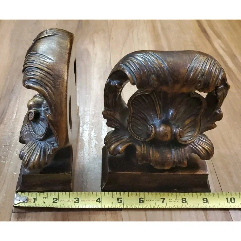 Set Of Two Resin High Bronze Shell Design Bookends Ornate Solid‎ Heavy